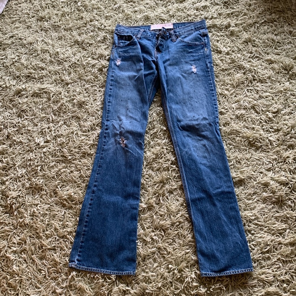 Vintage Y2K Matix denim 7 slight Flare jeans distressing, black splatter 2006